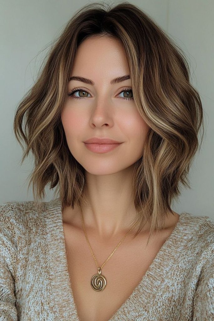 Midnight caramel balayage on short bob