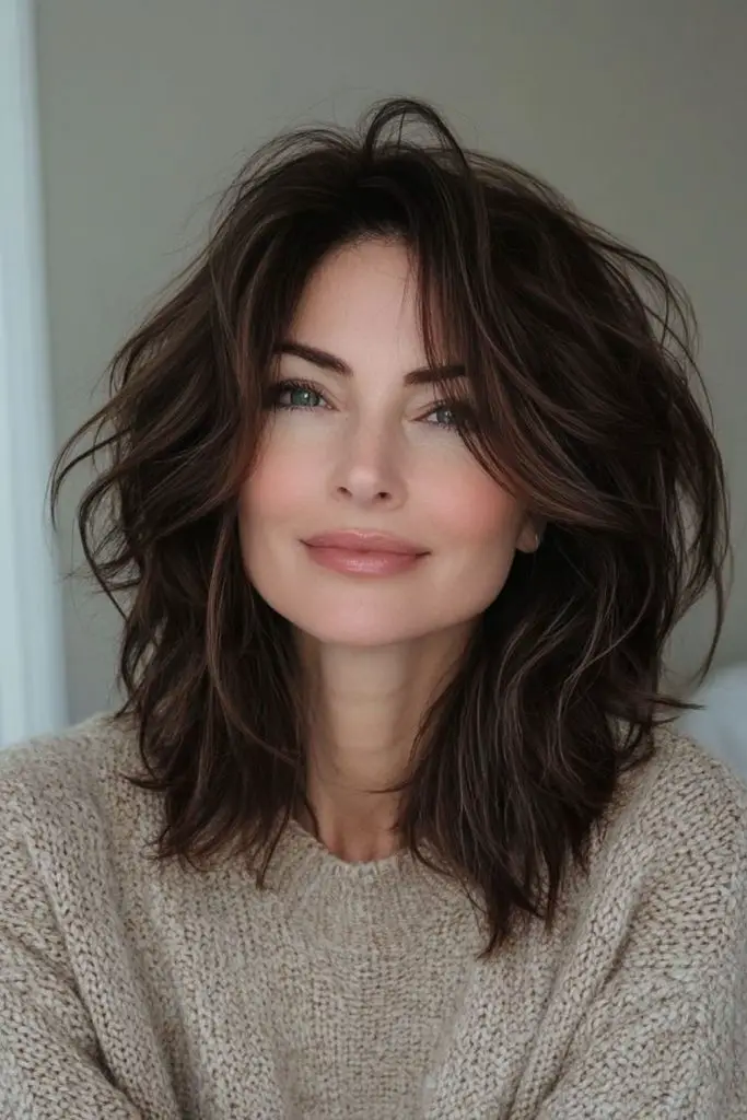 Misty halo shag layered midlength cut