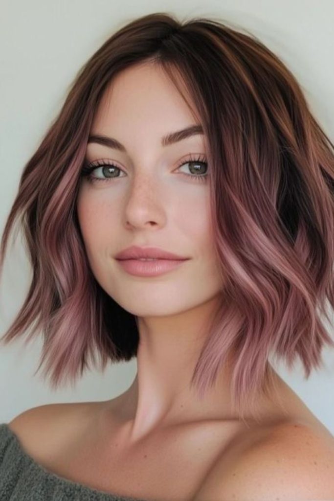 Mocha rose balayage short bob
