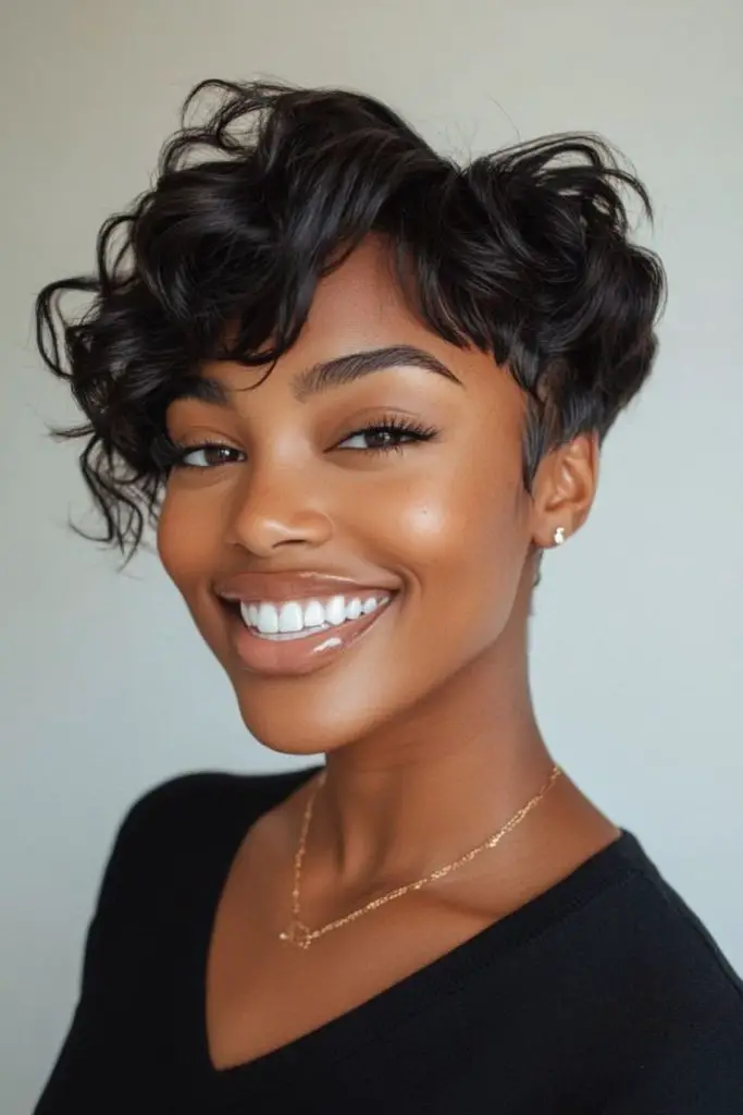 Noir elegance flowing pixie hairstyle