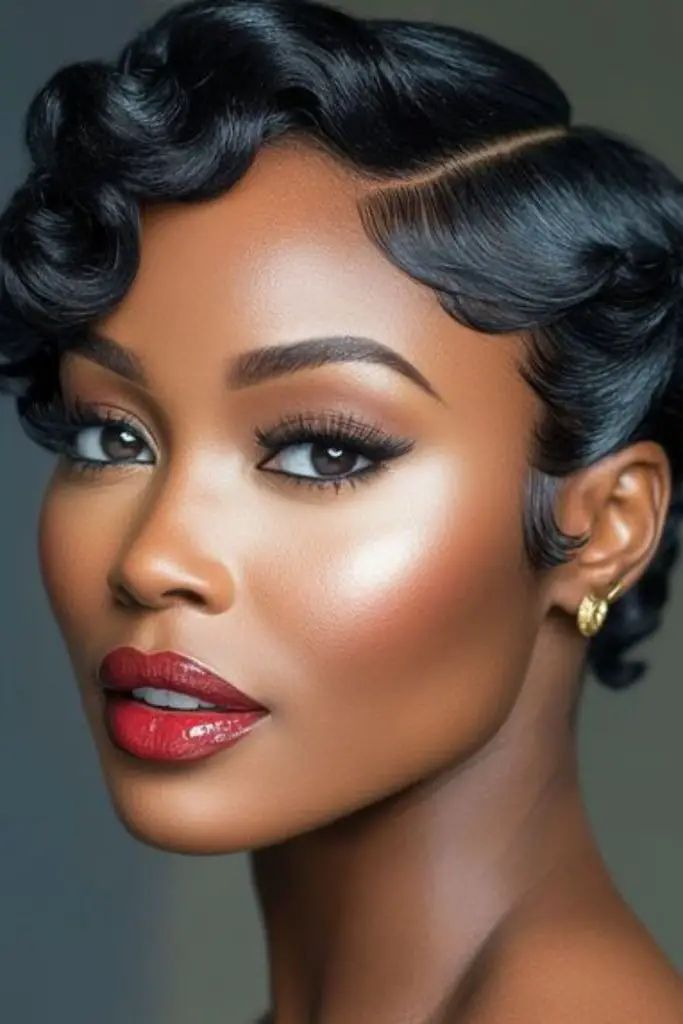 Noir goddess swirl pixie cut