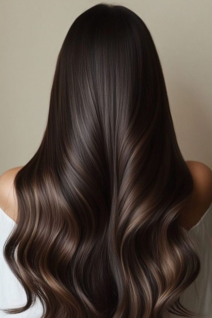 Obsidian gloss brunette strands with shine
