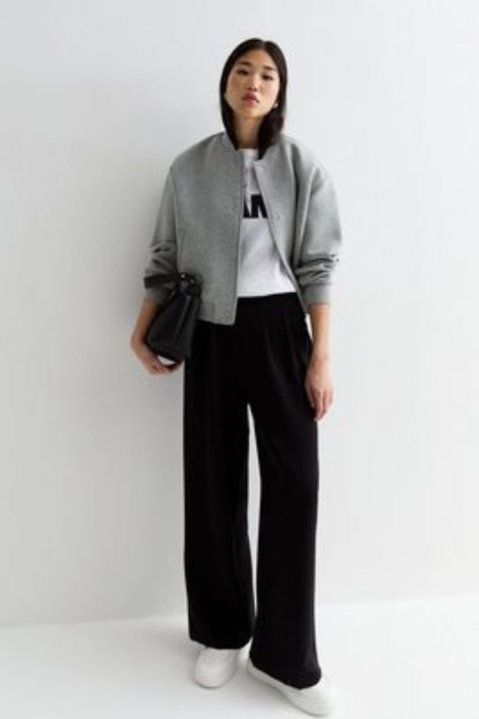 Pebble grey bomber with cargo pants