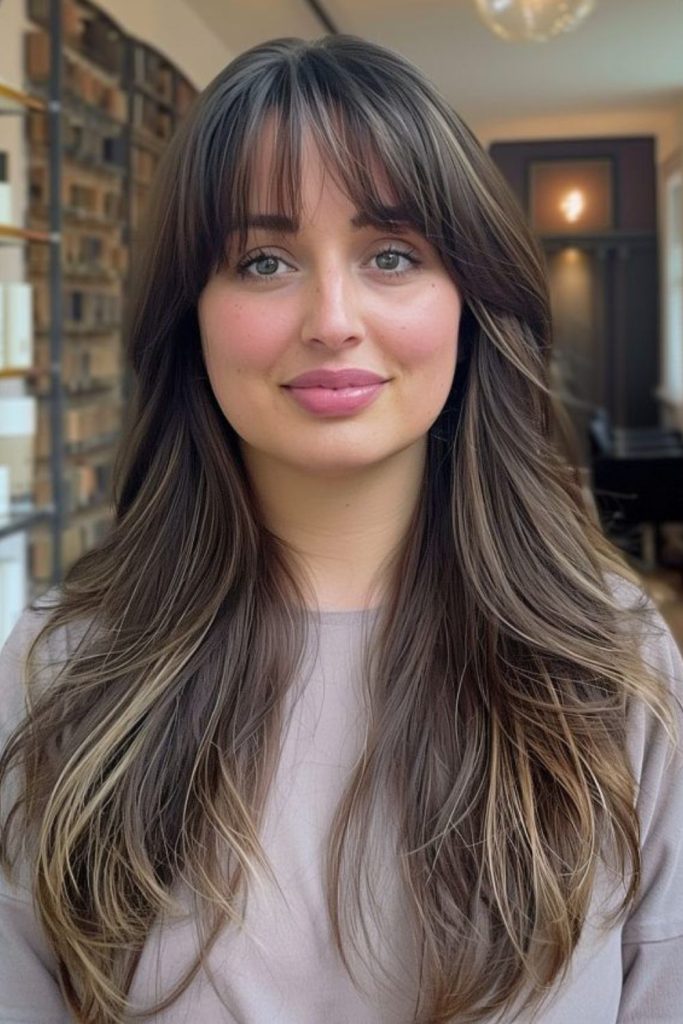 Piecey layered curtain bangs cut