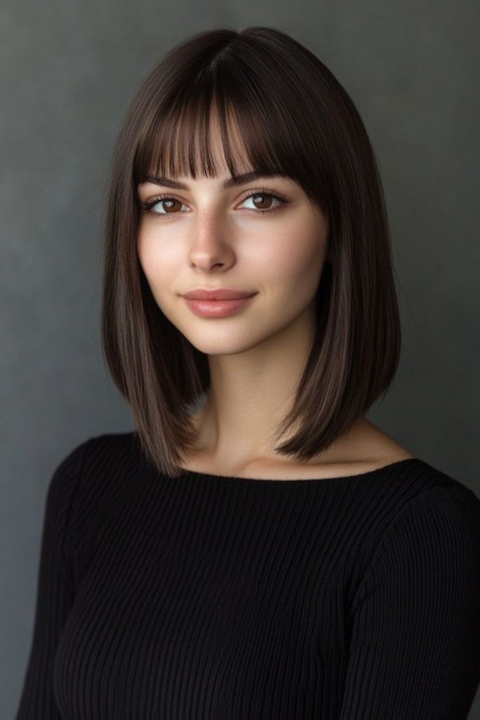 Piecey lob style with micro bangs