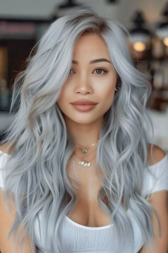 Bright icy platinum crystal hair.