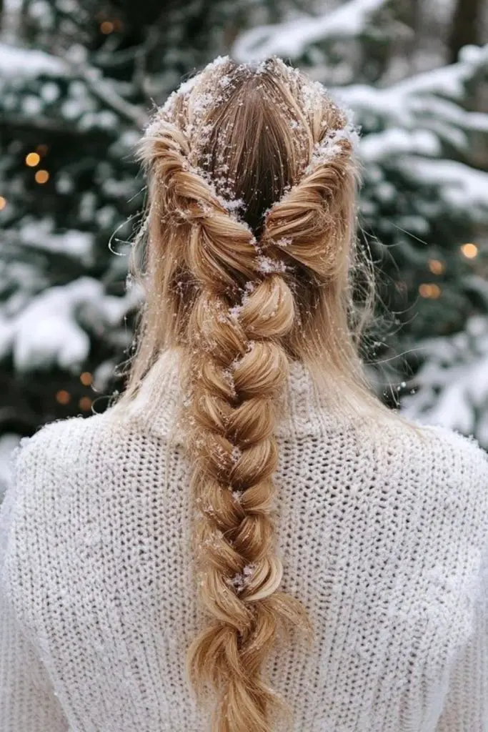 Fishtail braid with subtle frosted shimmer.