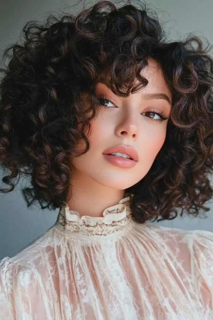 Polished curly blowout with sleek shine.