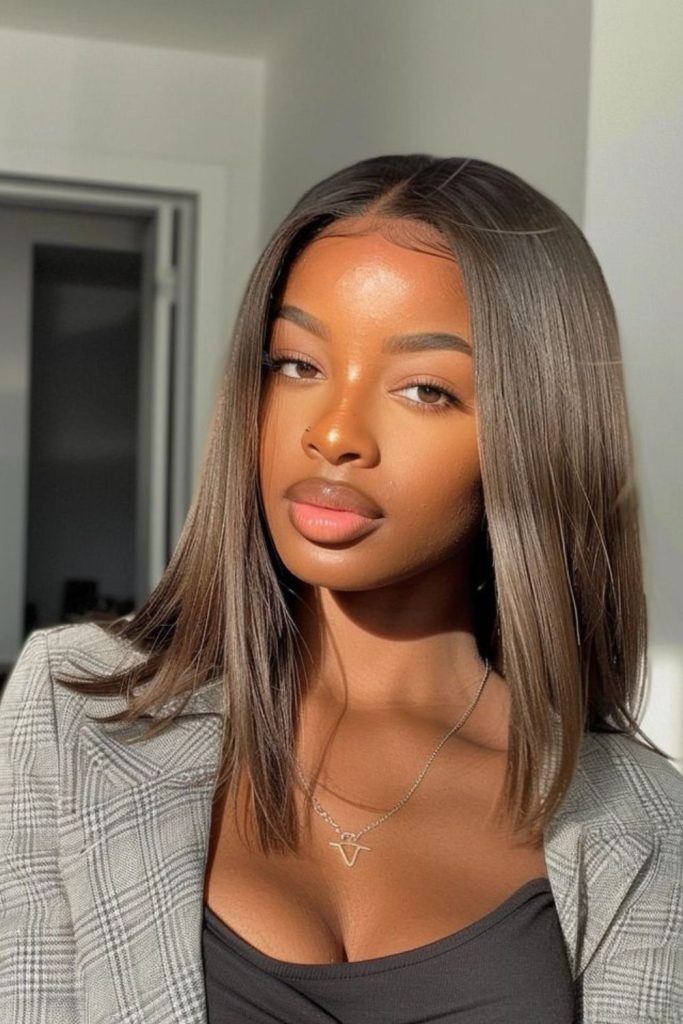 Polished shoulder-grazer straight hairstyle
