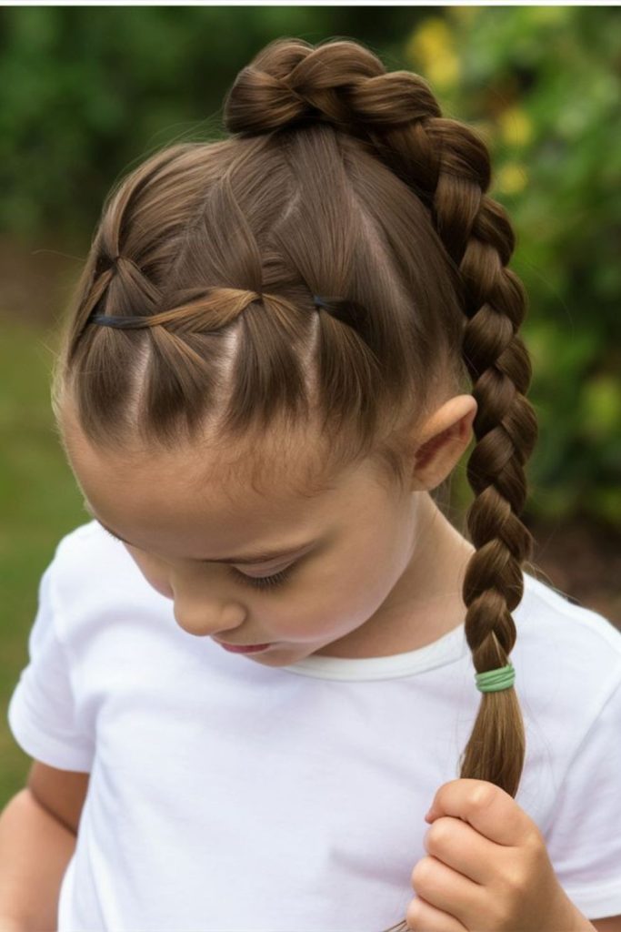 Braided ponytail cascading with graceful length.