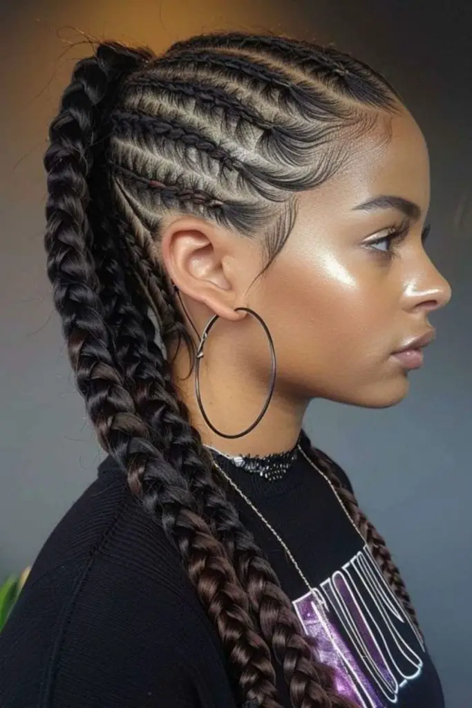 High ponytail braids full of energy