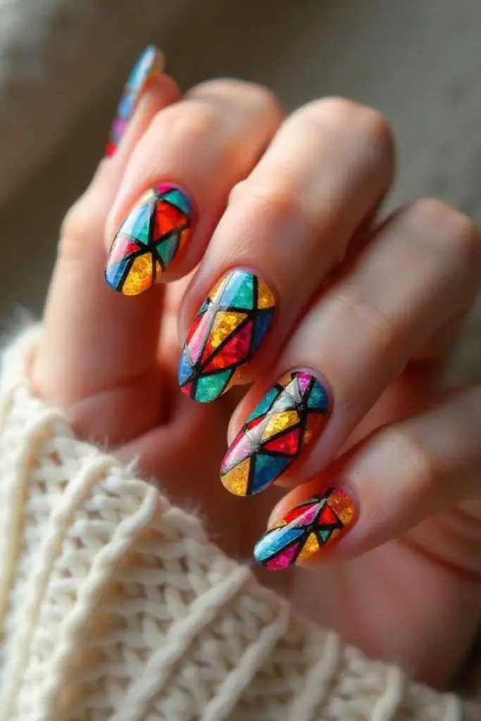 Geometric multicolor reflective nails
