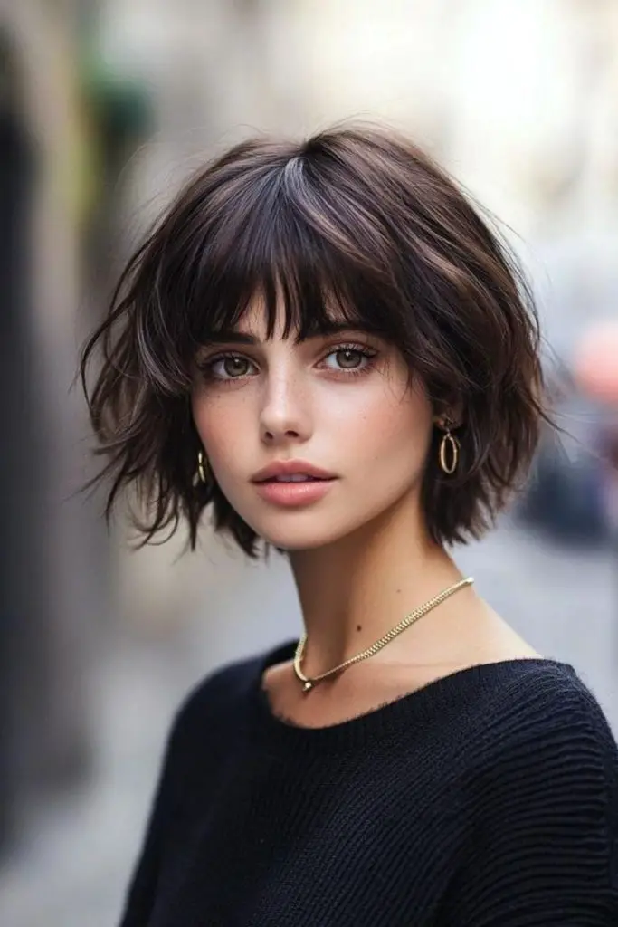 Razor whisper bob with bangs