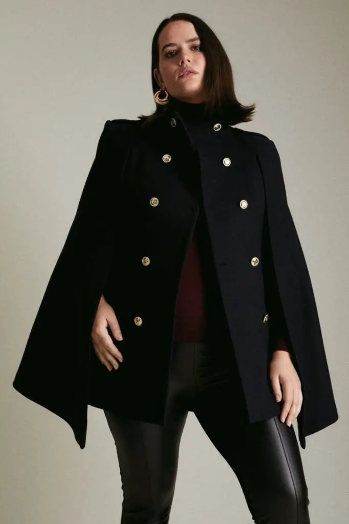 Regal cape with tailored winter trousers