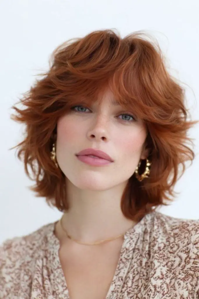 Retro shaggy bob with feathered bangs