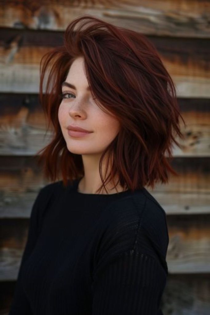 Mocha garnet balayage short hairstyle