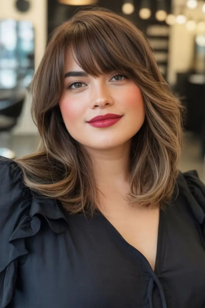 Rounded curtain bangs hairstyle blend