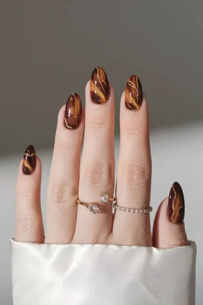 Rustic bark textured brown nails