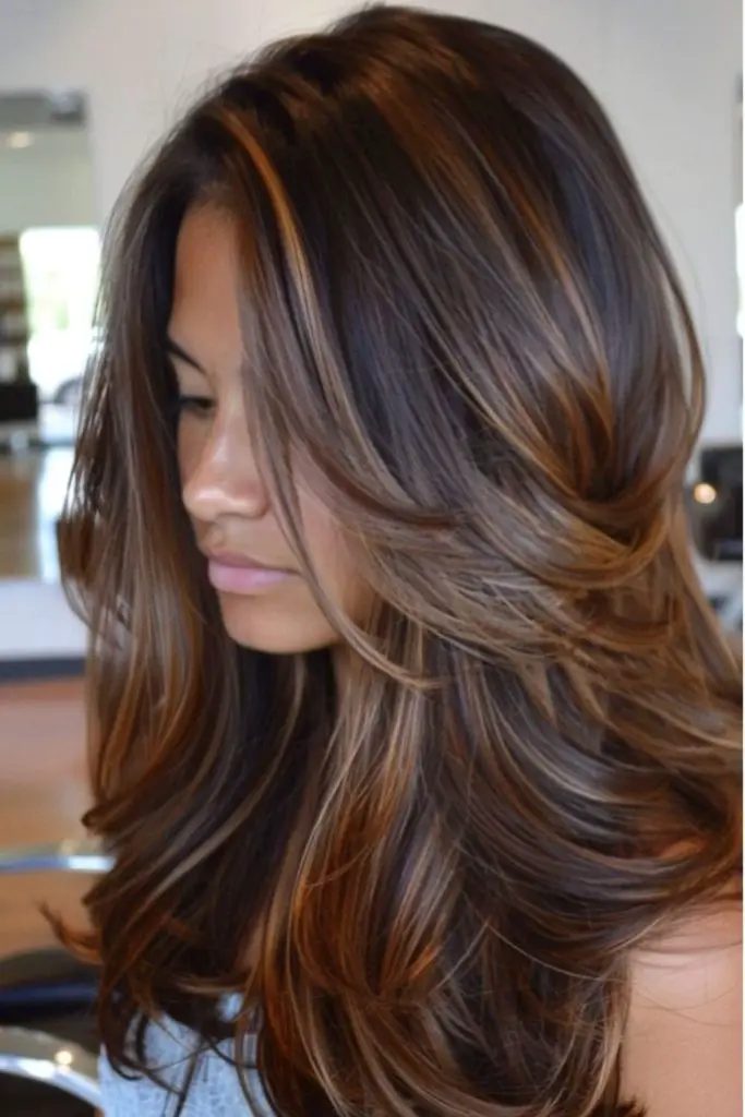 Rustic maple caramel on dark strands