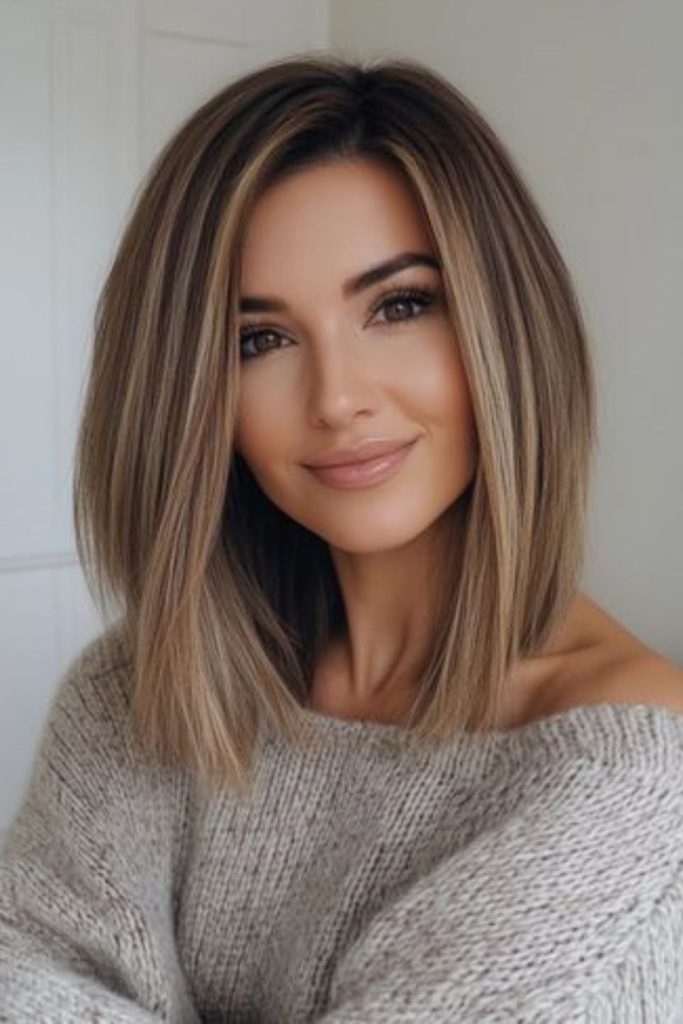 Sandy beige lob chic autumn haircut