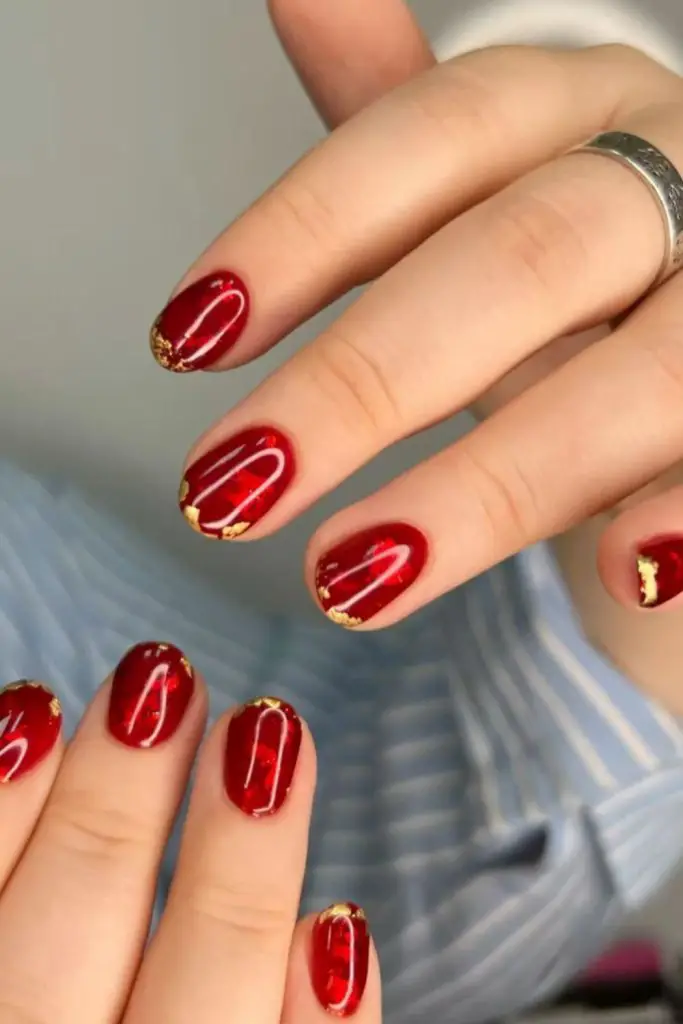 Cherry polish with shimmering glitter sparkle