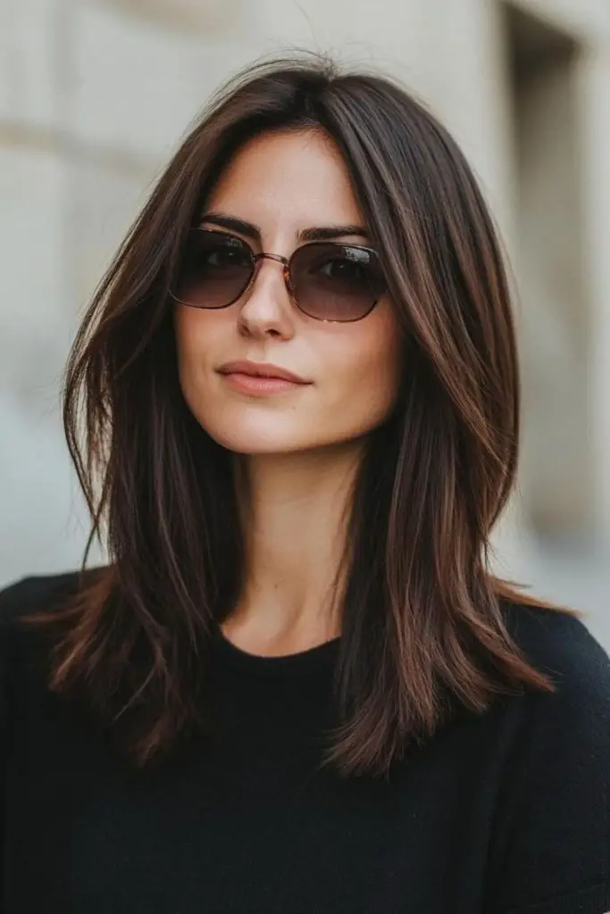 Shiny sculpted lob elegant hairstyle