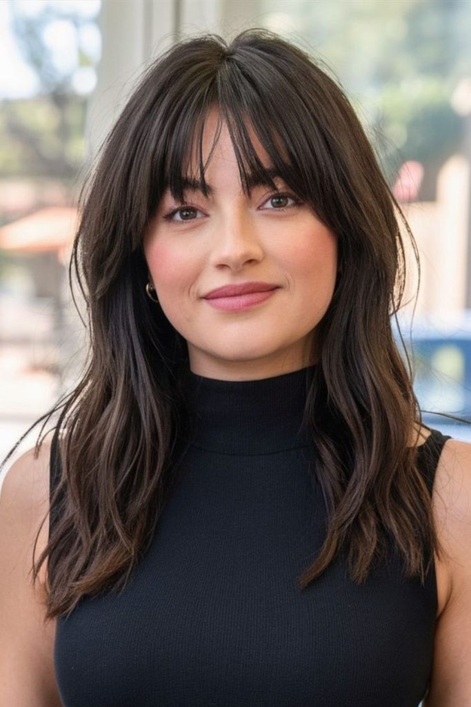 Short layered curtain bangs haircut