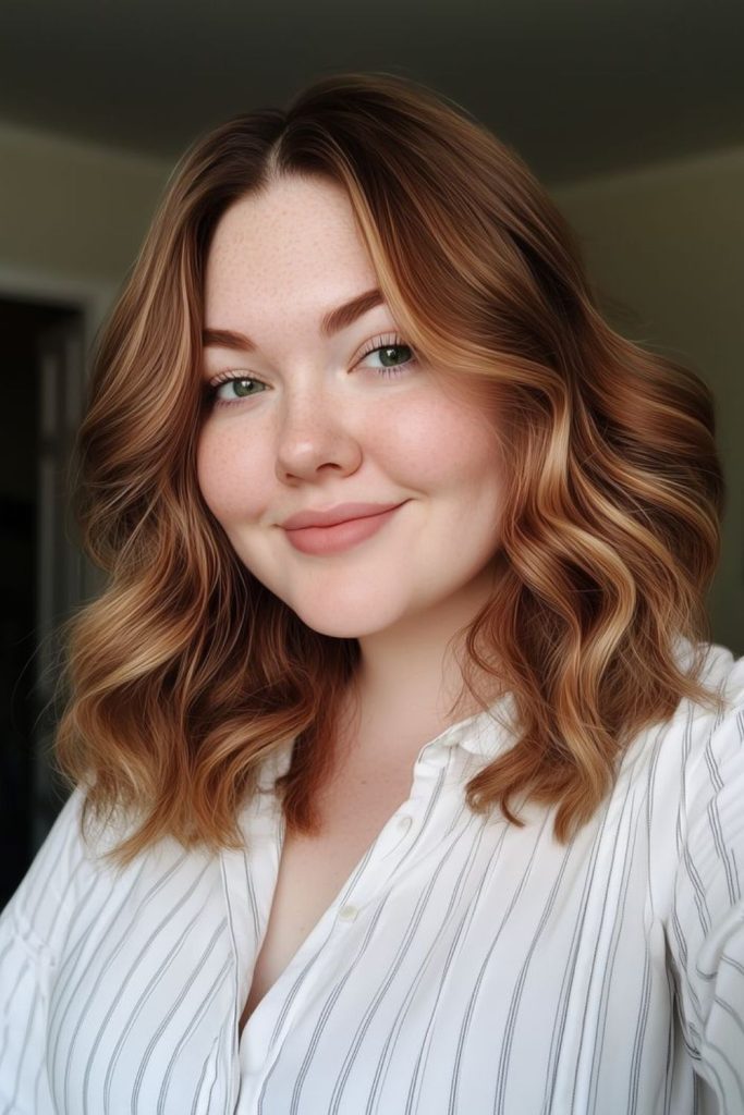 Sleek shoulder length wavy hairstyle women