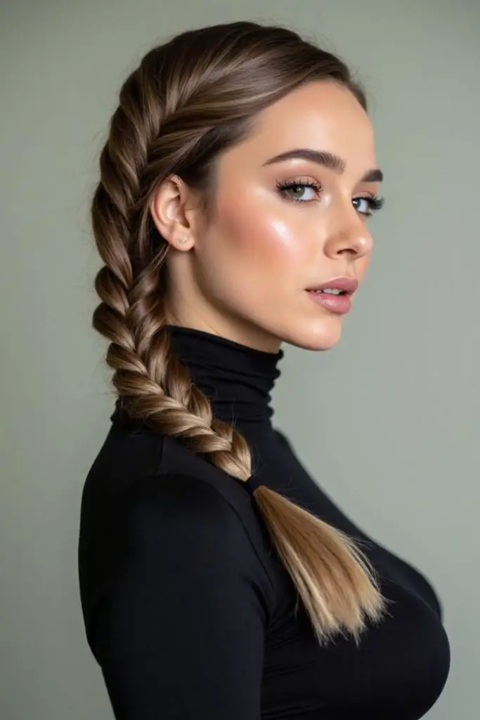 Side braid threaded with colorful ribbon