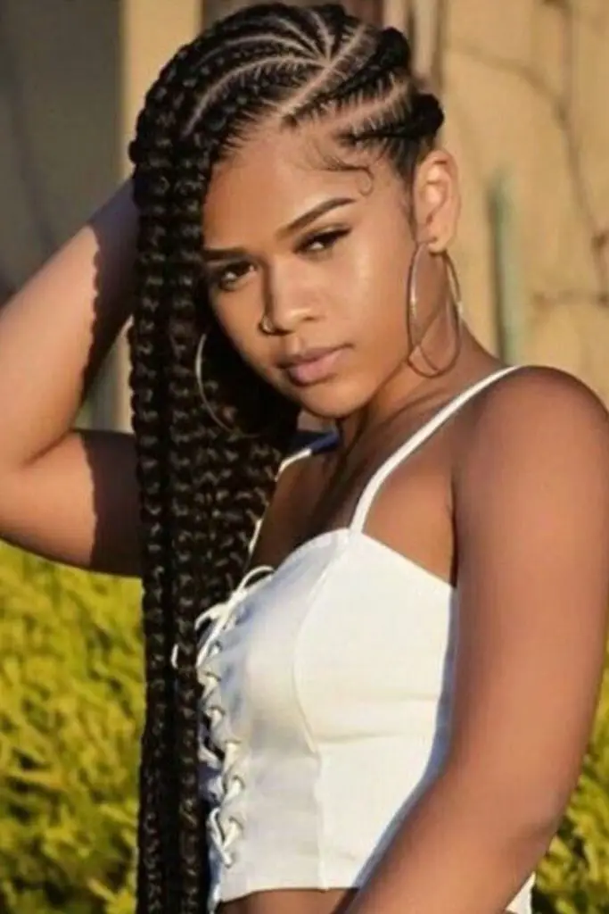 Side parted feed braids with edge