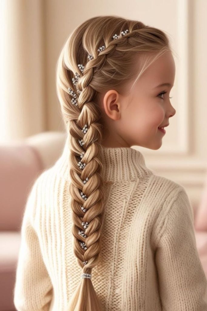 Side halo braids framing little faces.