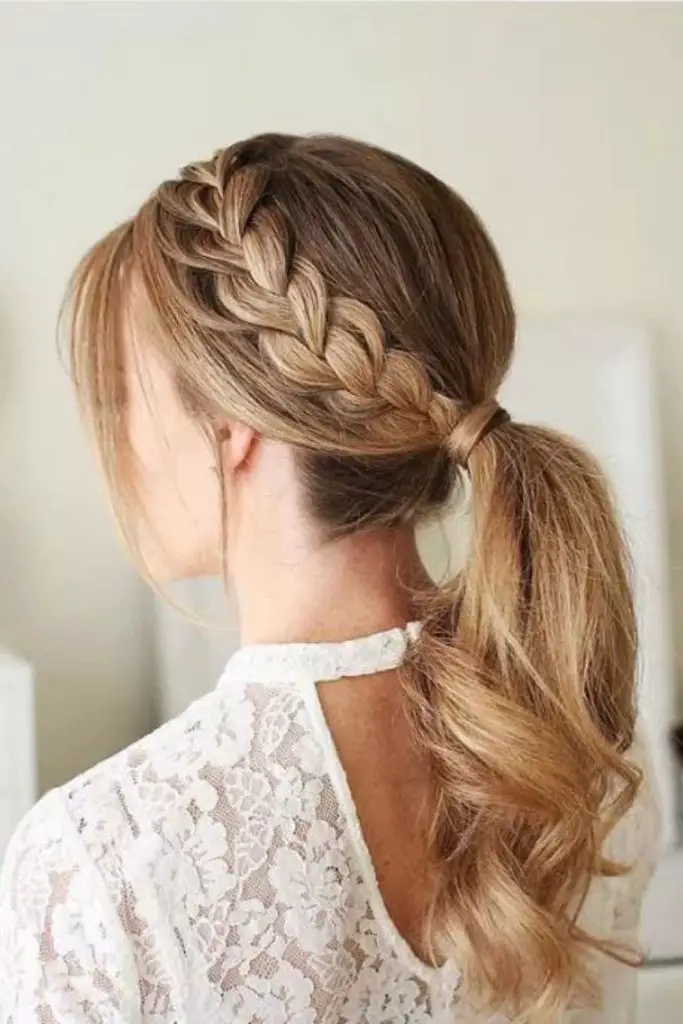 Side twist blending into ponytail style