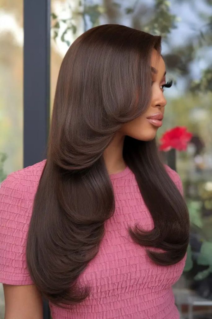 Silken layers flow straight hair look