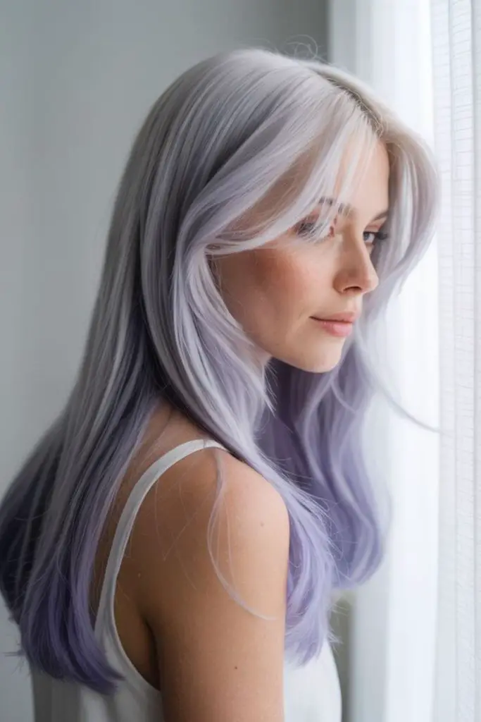 Soft silver lilac pastel hair.