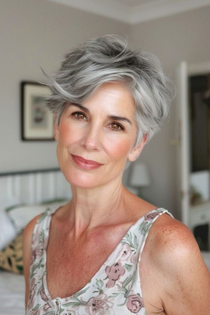 Short silver pixie haircut for women
