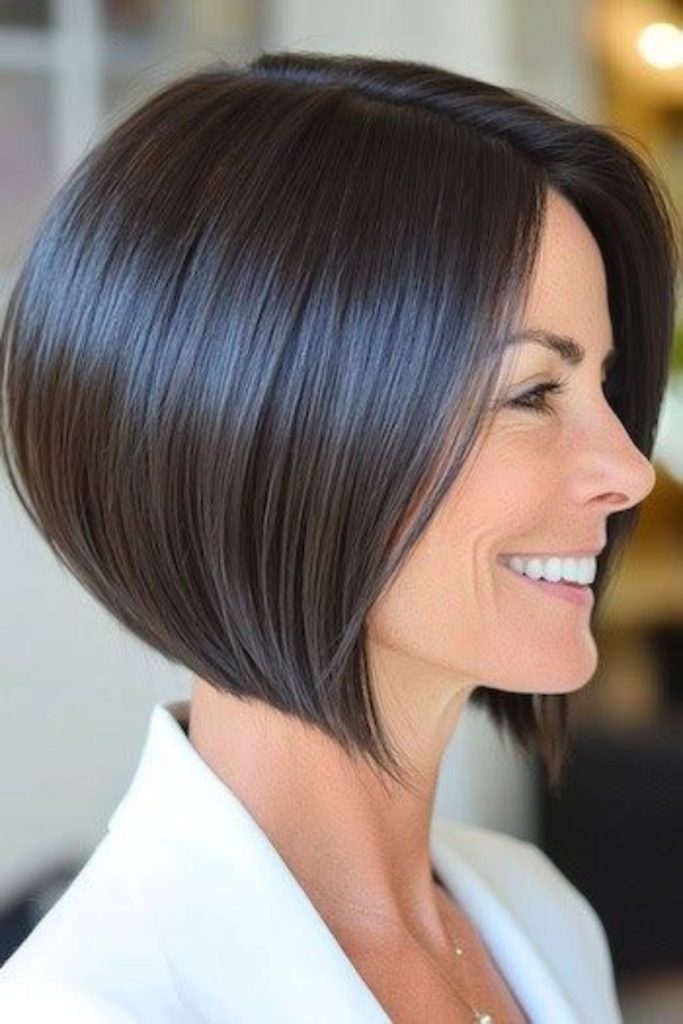 Sleek angled A-line bob haircut
