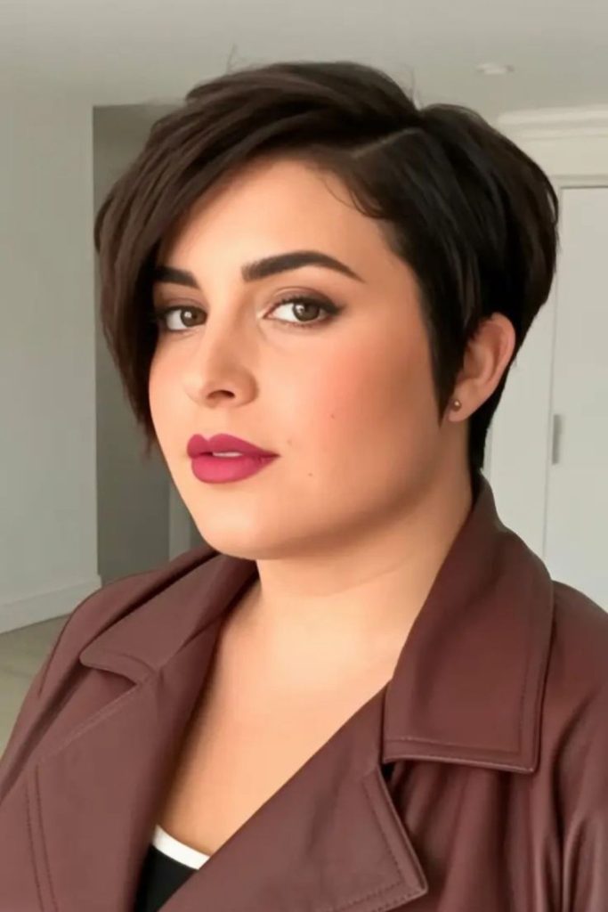 Sleek angled pixie adds modern edge