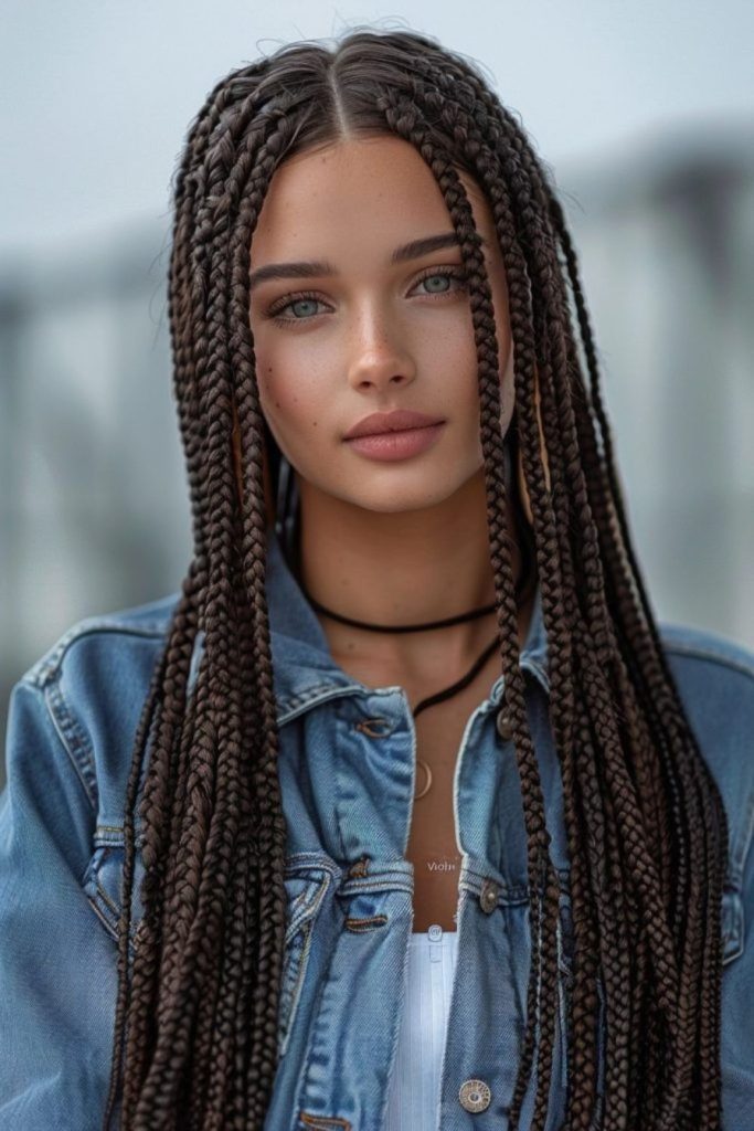 Sleek box braids winter elegance
