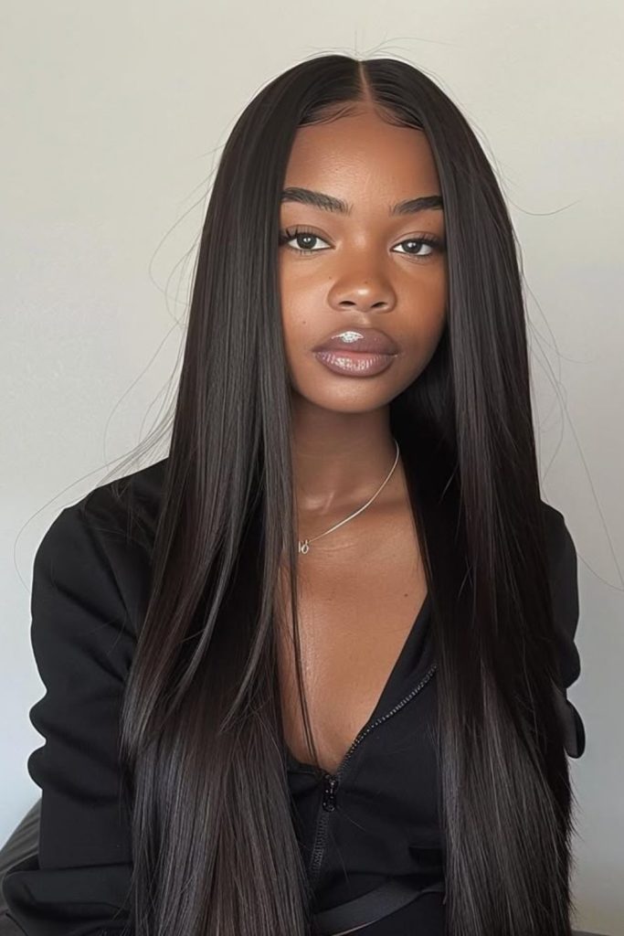 Sleek goddess shine straight black hair