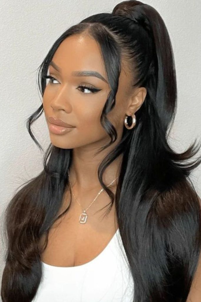 Sleek half-up crown hairdo look