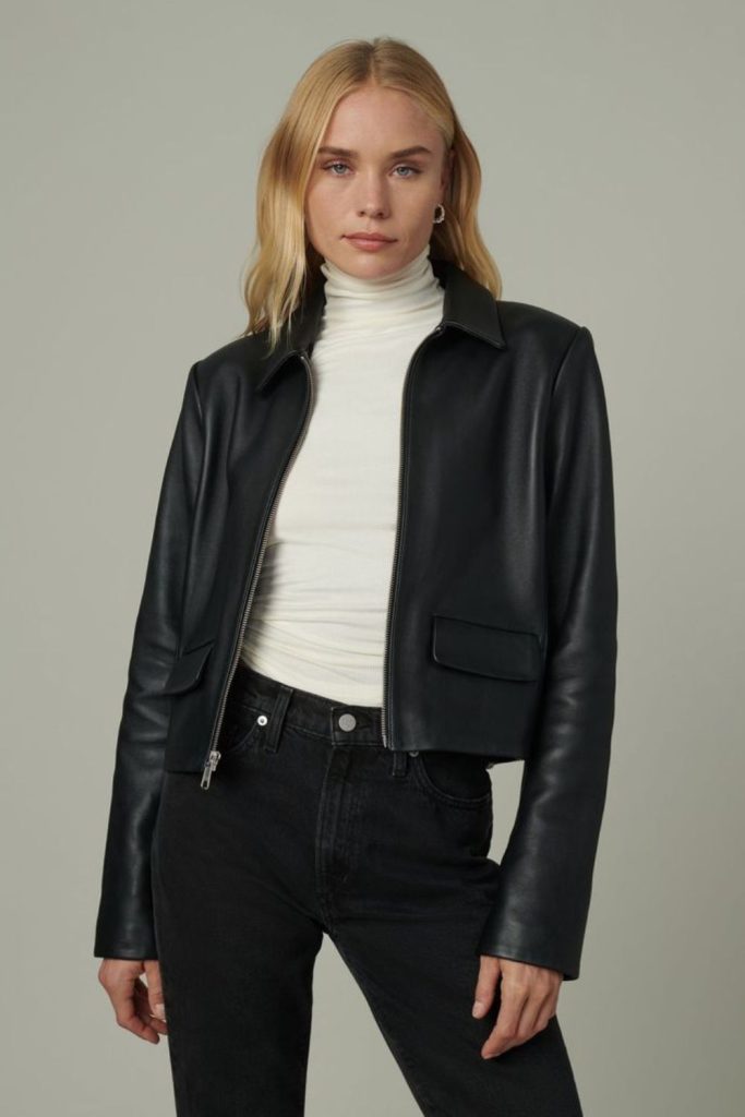 Cropped leather jacket chic cold outfit