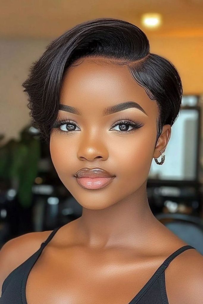 Sleek pixie contrast short haircut