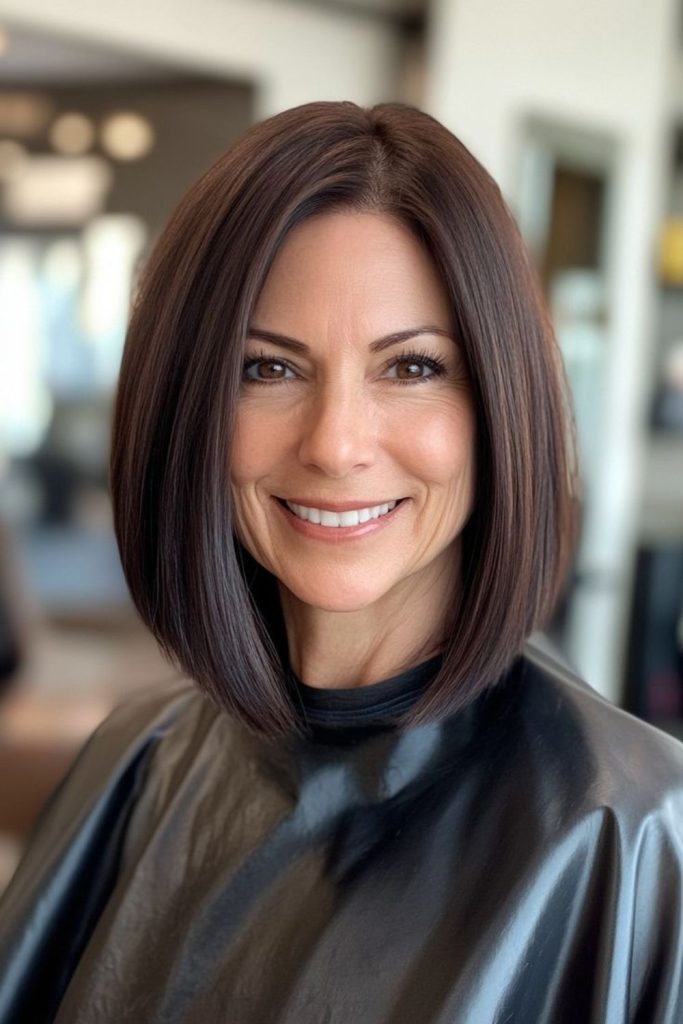 Sleek straight shoulder-length haircut style