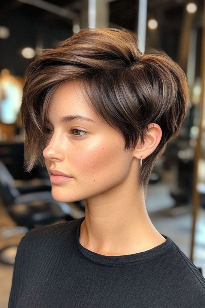 Smoky bronze balayage pixie cut