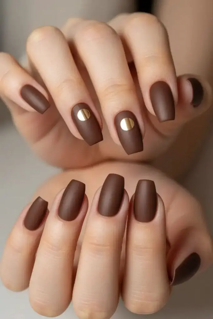 Smoky chestnut matte fall manicure