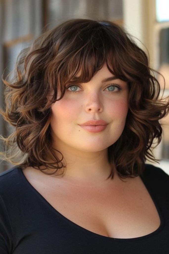 Soft curl curtain bangs look