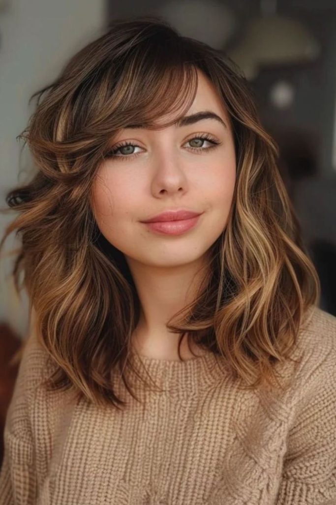 Soft side bang lob hairstyle women