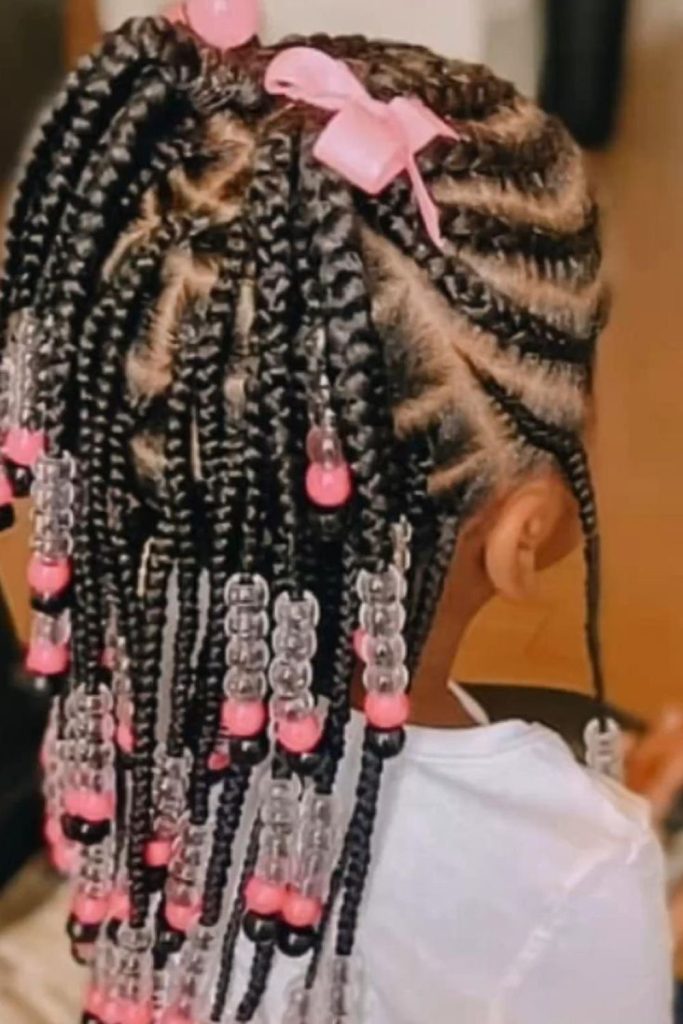 Beaded braid ends sparkling in sunlight.
