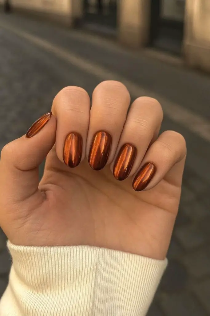 Spiced cider amber glitter nails