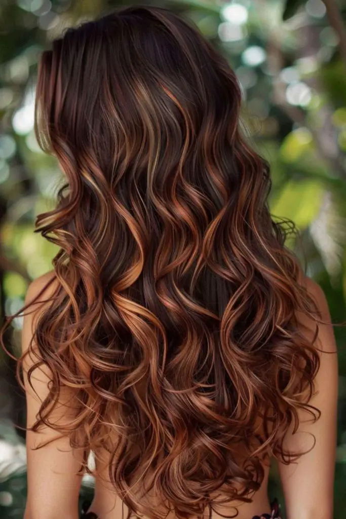 Spiced caramel glow on brunette tresses.